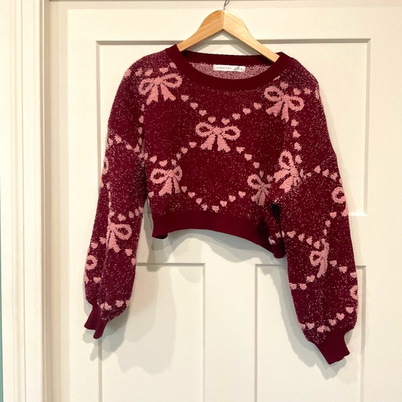 Altar'd State Sweaters - Altar'd State Maroon and Pink Crew Neck Cropped Sweater Medium
